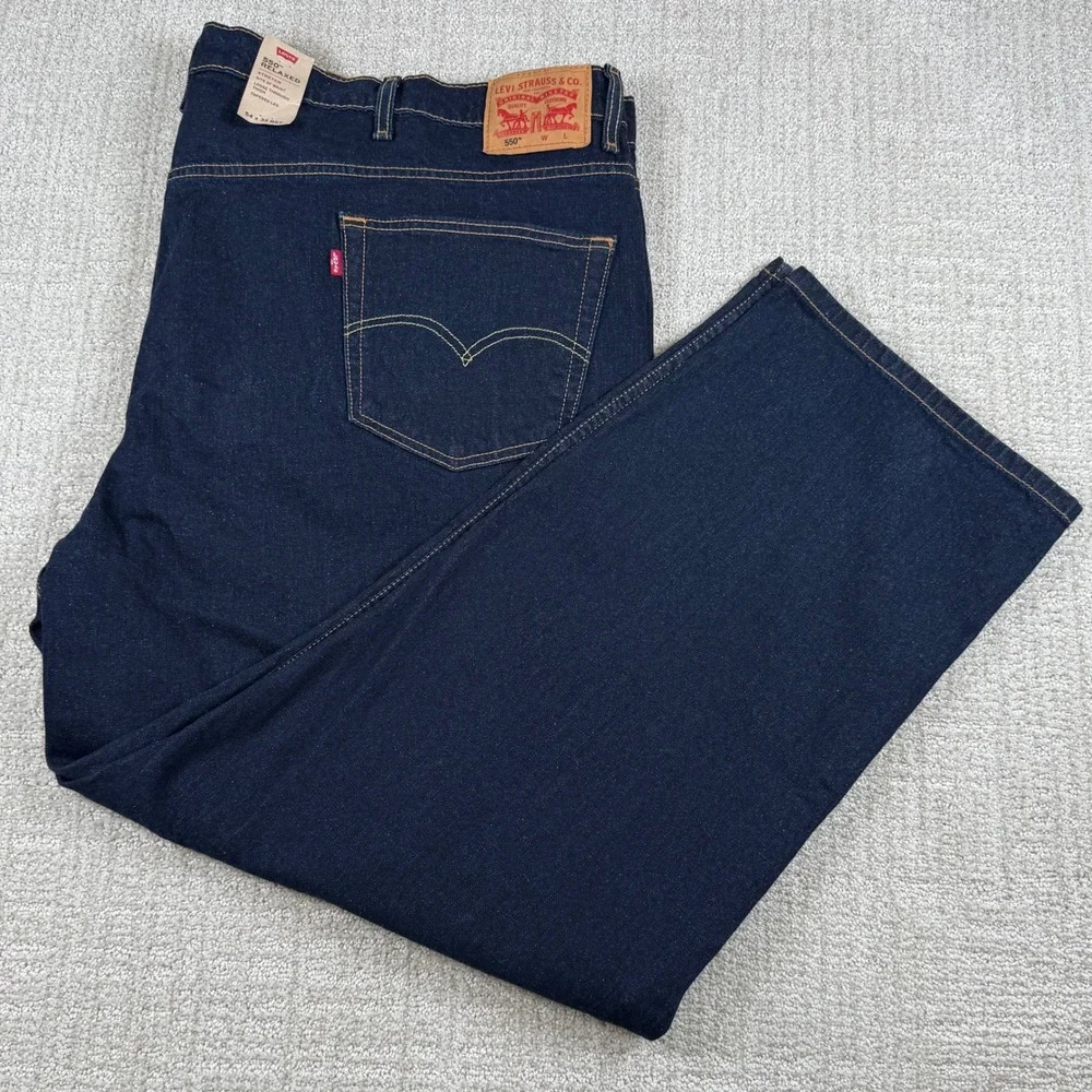 NEW Levi's 550 Mens 54x32 Relaxed Fit Tapered Leg Dark Wash Stretch Blue Jeans